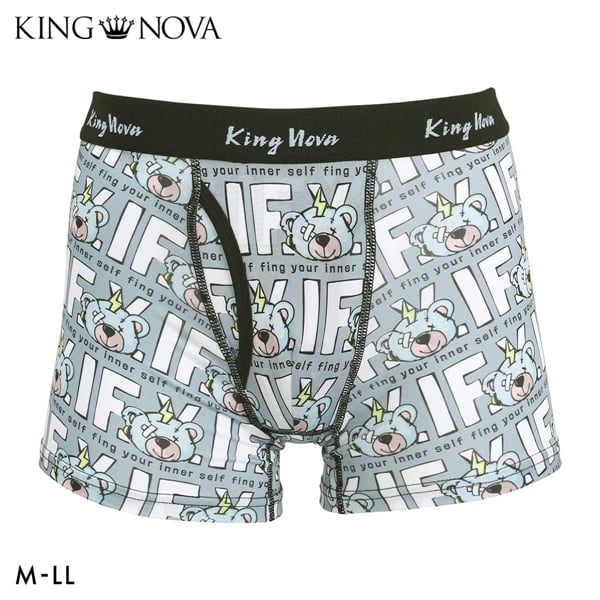 キングノバ IFくま柄 ボクサーパンツ メンズ 前あき M L LL ストレッチ プリント 大きいサイズ KING NOVA ギフト