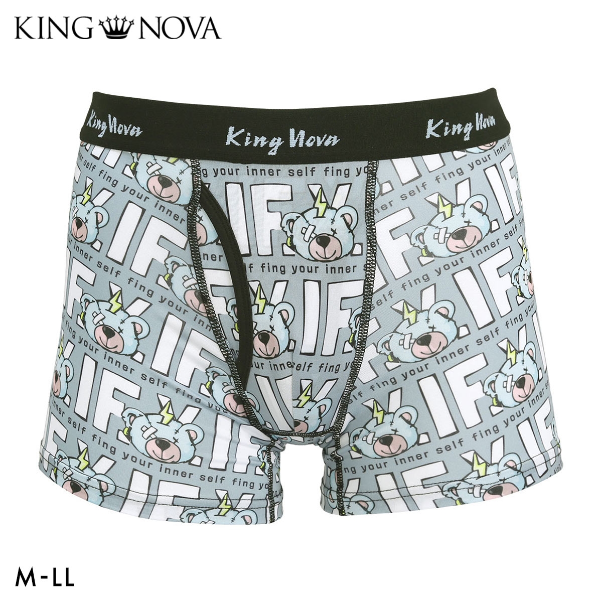 キングノバ IFくま柄 ボクサーパンツ メンズ 前あき M L LL ストレッチ プリント 大きいサイズ KING NOVA ギフト(BEA-クマ-M)