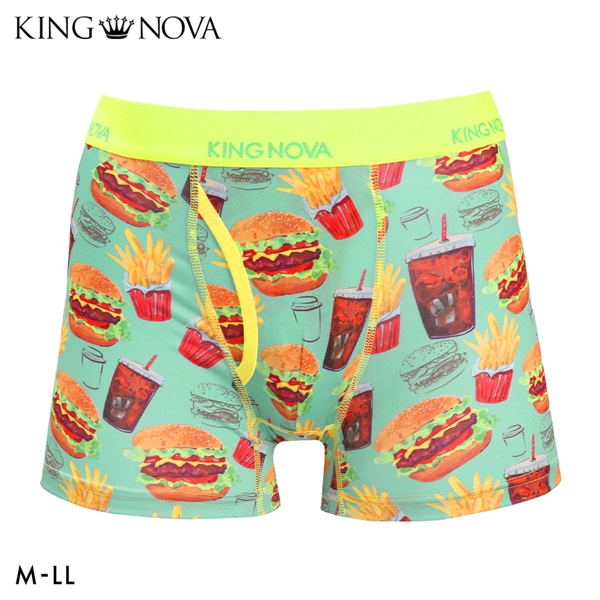キングノバ ファストフード柄 ボクサーパンツ メンズ 前あき M L LL ストレッチ プリント 大きいサイズ 贈り物 ギフト KING NOVA