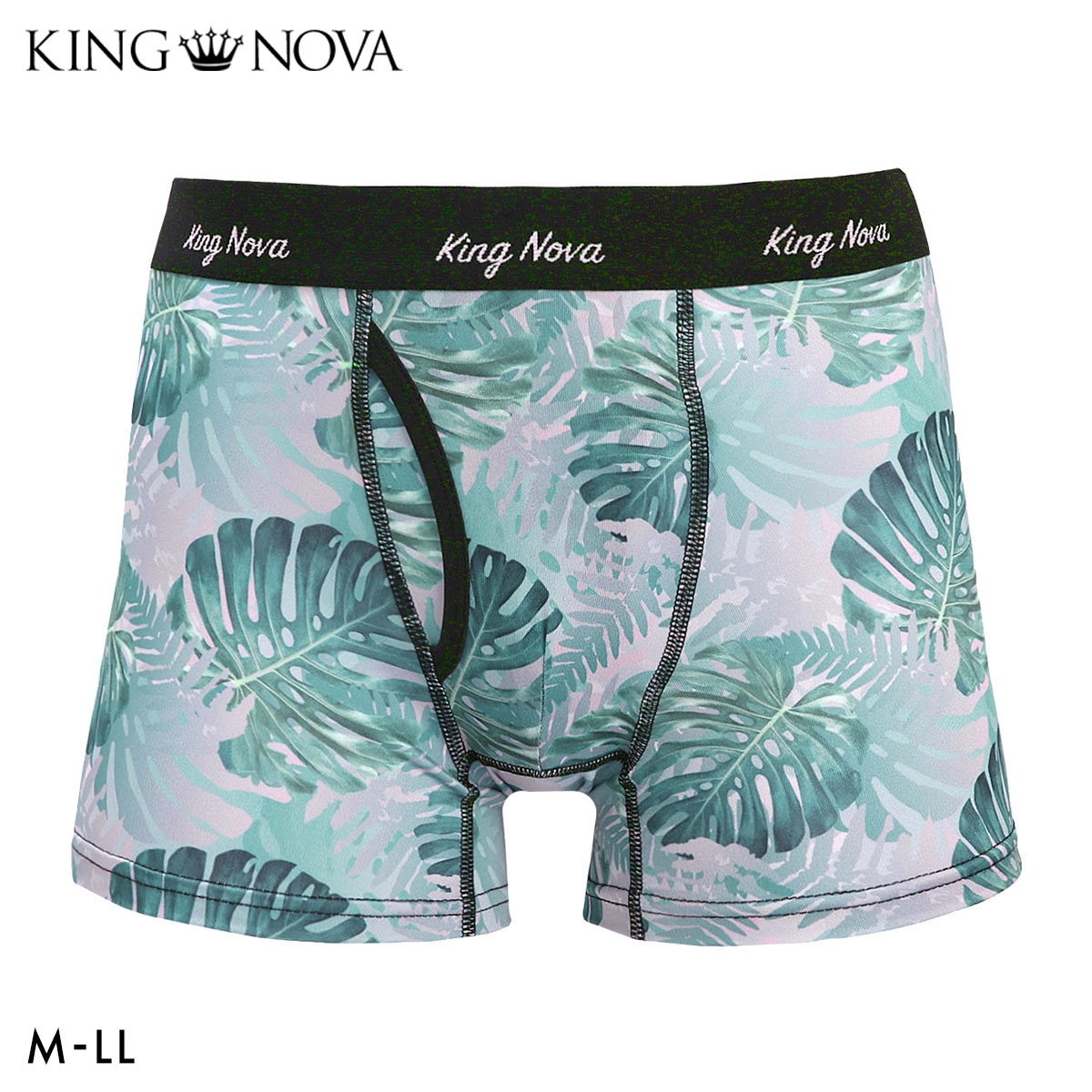 キングノバ ボタニカル柄 ボクサーパンツ メンズ 前開き M L LL ストレッチ プリント 大きいサイズ 贈り物 ギフト KING NOVA(GR-グリーン-M)
