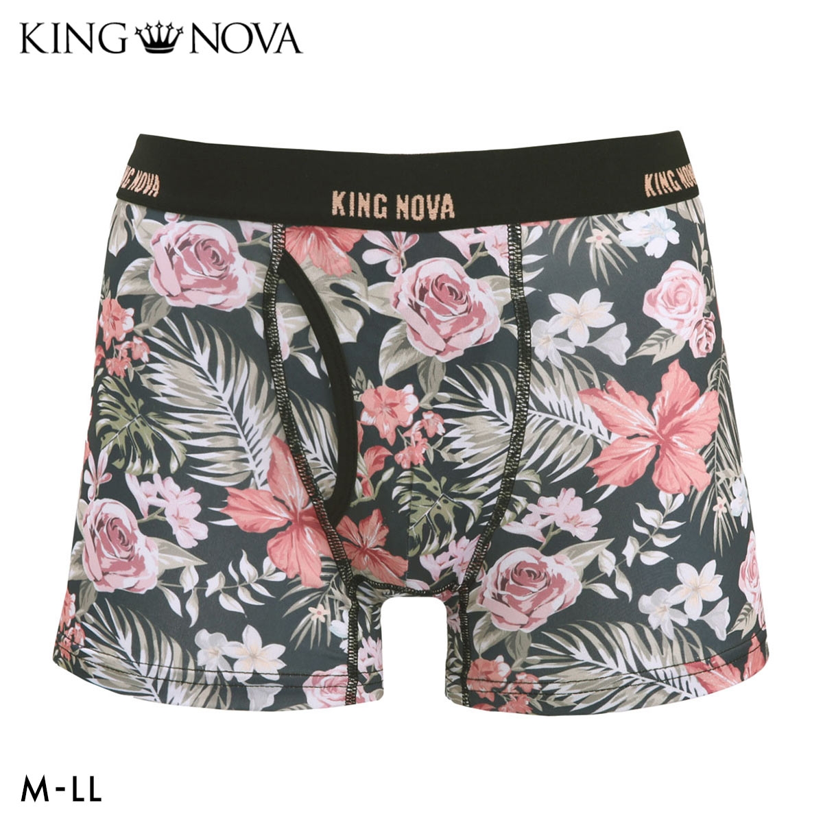 キングノバ 花柄 ボクサーパンツ メンズ 前開き M L LL ストレッチ プリント 大きいサイズ 贈り物 ギフト KING NOVA(FLO-花-M)