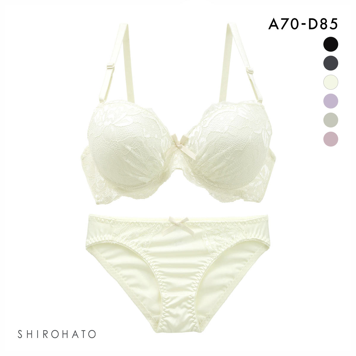 LIFT UP ブラジャー＆ショーツセット ストレッチレース(CR-クリーム-A70-M)