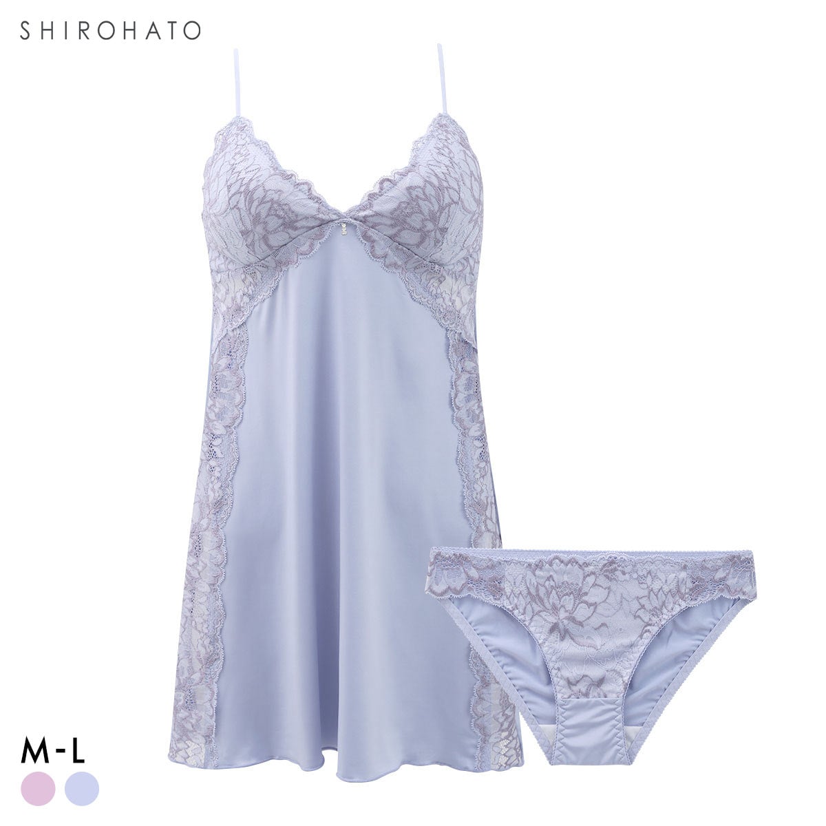 ルルモアナ 2浴レース カップ付きキャミソール＆ショーツ セットアップ M L ベビードール スリップ 勝負下着 セット LULUMOANA(BGY-ブルーグレー-M／M)