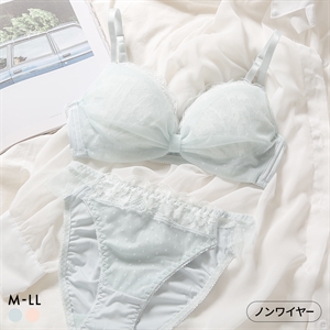 ルルモアナ ドット柄ハーフリボン ノンワイヤー ブラセット M L LL ブラジャー ショーツ セット ワイヤレス LULUMOANA 大きいサイズ