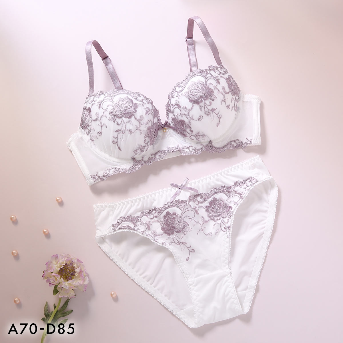 ルルモアナ ロイヤルローズ ブラジャー ショーツ セット フラワー 大きいサイズ LULUMOANA(WH-ホワイト-A70-M)