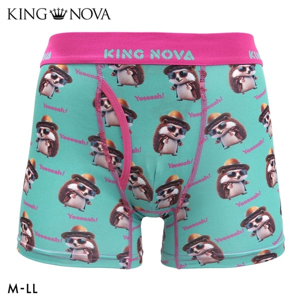 キングノバ はりねずみ柄 ボクサーパンツ メンズ 前あき M L LL ストレッチ プリント 大きいサイズ 贈り物 ギフト KING NOVA