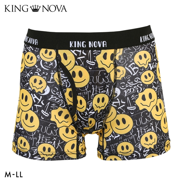 キングノバ スマイルマーク ボクサーパンツ メンズ 前あき M L LL ストレッチ プリント 大きいサイズ 贈り物 ギフト KING NOVA