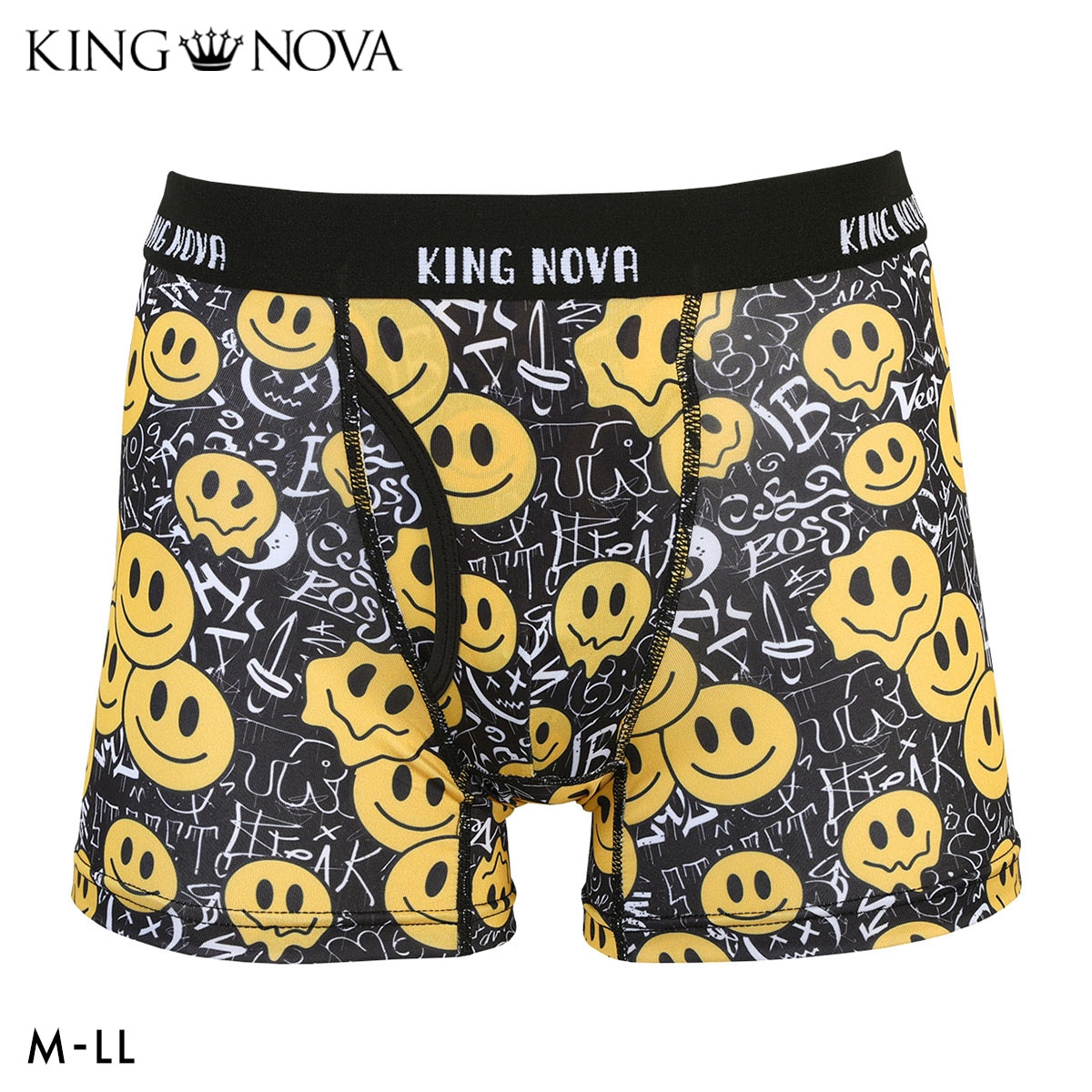 キングノバ スマイルマーク ボクサーパンツ メンズ 前あき M L LL ストレッチ プリント 大きいサイズ 贈り物 ギフト KING NOVA
