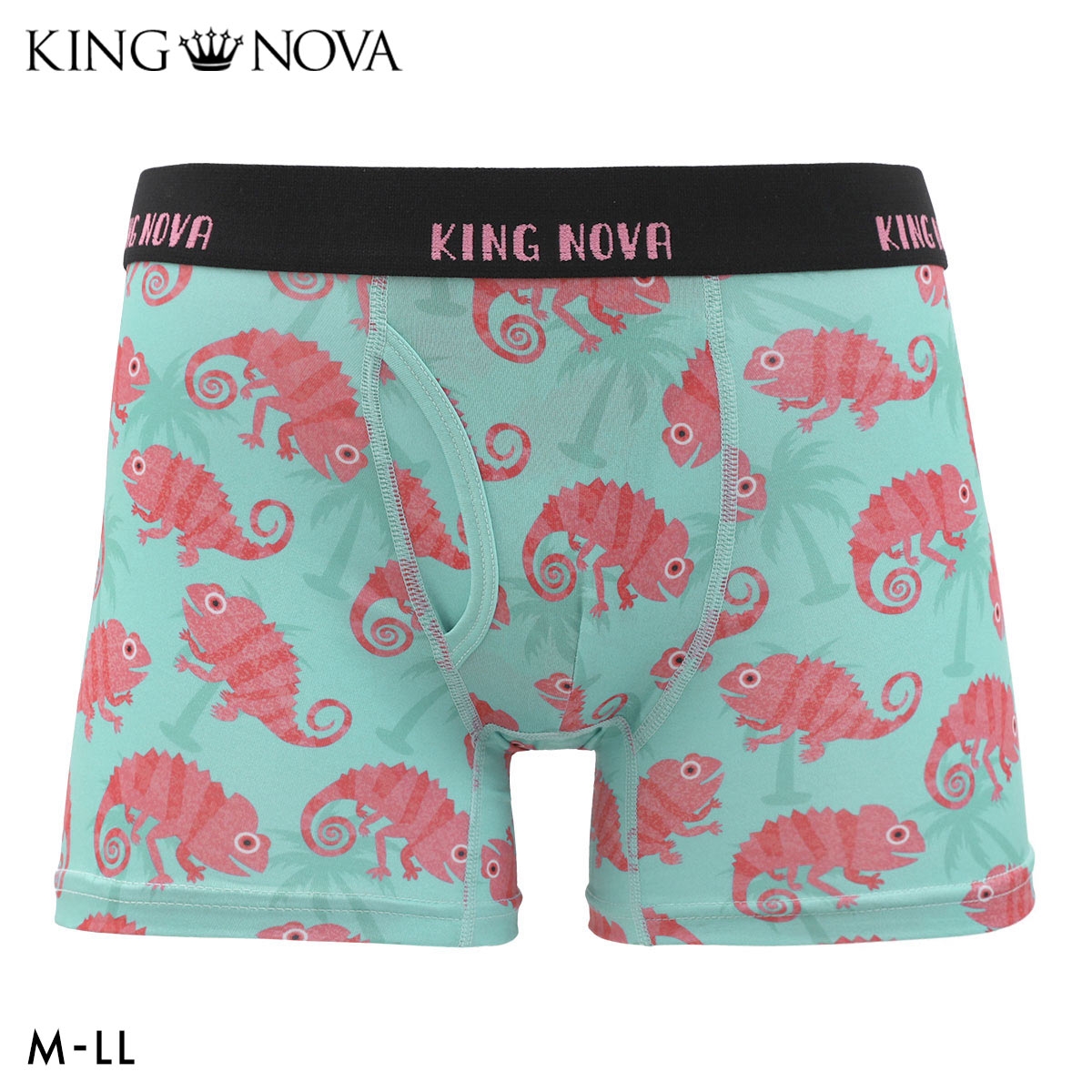 キングノバ カメレオン柄 ボクサーパンツ メンズ 前あき M L LL ストレッチ プリント 大きいサイズ 贈り物 ギフト KING NOVA(LGR-薄グリーン-M)