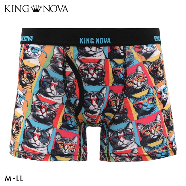 キングノバ ねこ柄 ボクサーパンツ メンズ 前あき M L LL ストレッチ プリント 大きいサイズ 贈り物 ギフト KING NOVA