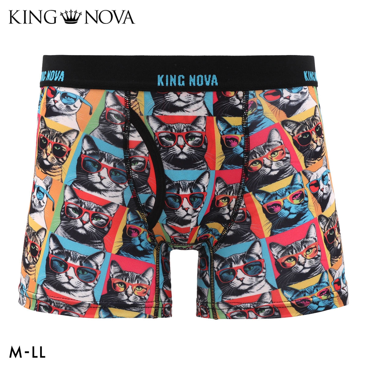 キングノバ ねこ柄 ボクサーパンツ メンズ 前あき M L LL ストレッチ プリント 大きいサイズ 贈り物 ギフト KING NOVA