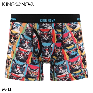 キングノバ ねこ柄 ボクサーパンツ メンズ 前あき M L LL ストレッチ プリント 大きいサイズ 贈り物 ギフト KING NOVA