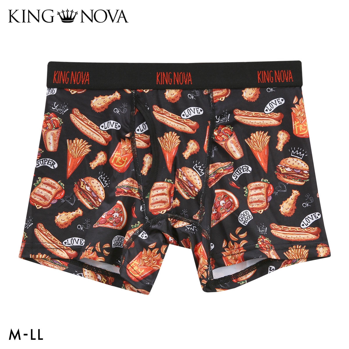 キングノバ ファストフード ボクサーパンツ メンズ 前あき M L LL ストレッチ プリント 大きいサイズ 贈り物 ギフト KING NOVA(BK-ブラック-M)