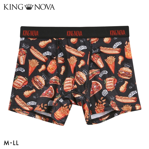 キングノバ ファストフード ボクサーパンツ メンズ 前あき M L LL ストレッチ プリント 大きいサイズ 贈り物 ギフト KING NOVA