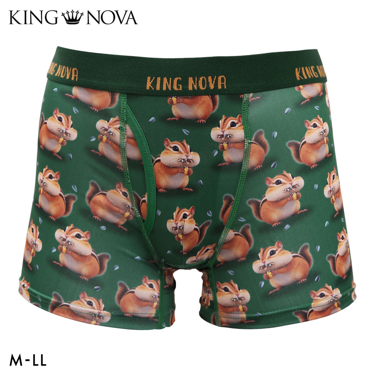 キングノバ リス柄 ボクサーパンツ メンズ 前あき M L LL ストレッチ プリント 大きいサイズ 贈り物 ギフト KING NOVA(GR-グリーン-M)