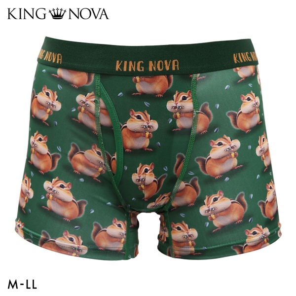キングノバ リス柄 ボクサーパンツ メンズ 前あき M L LL ストレッチ プリント 大きいサイズ 贈り物 ギフト KING NOVA
