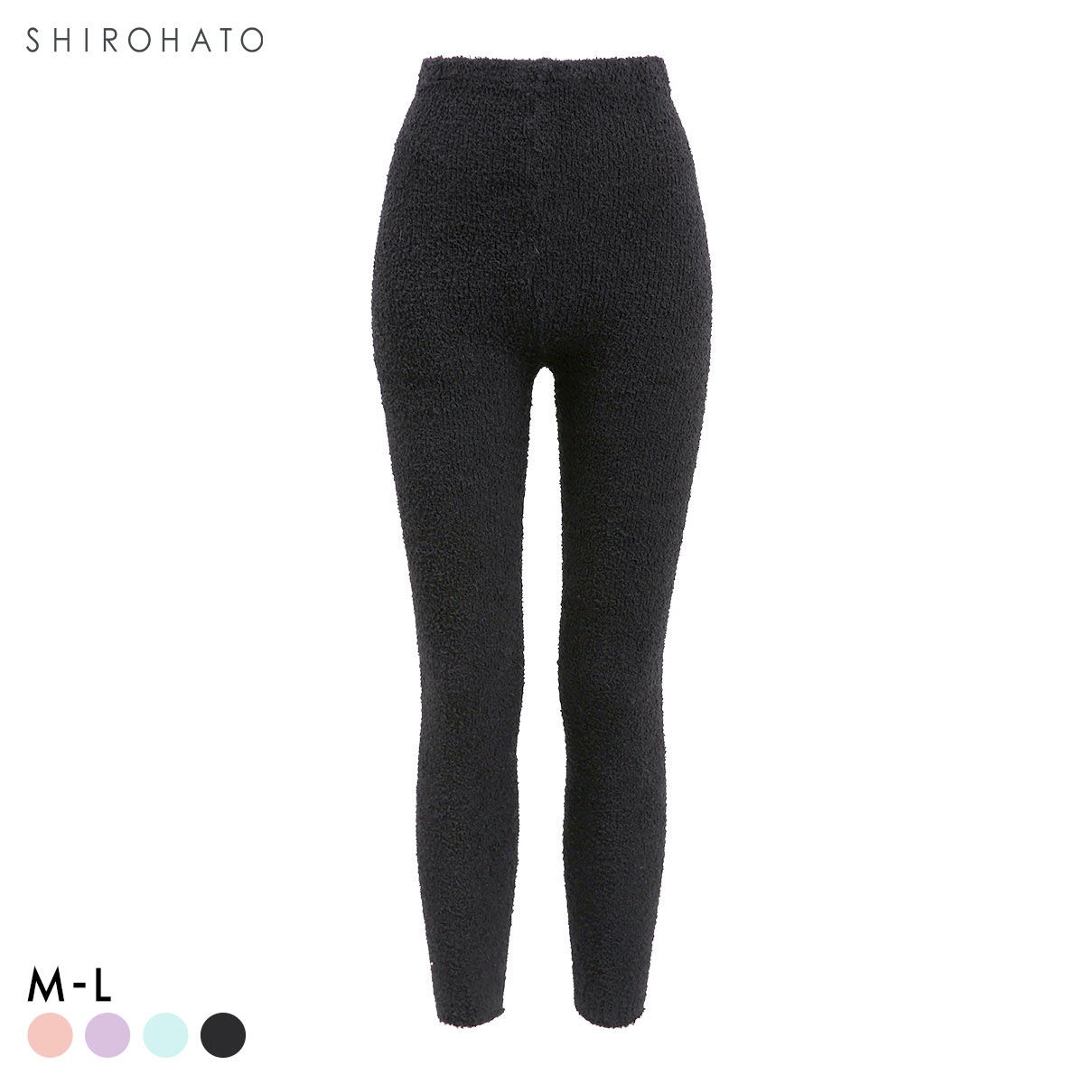 ふわふわレギンス あったかボトム ニットパンツ M L 毛パン 足首丈 ロング丈 保温 冷え対策 スパッツ ルームウェア パジャマ(BK-ブラック-M)