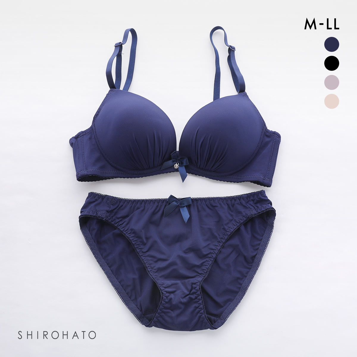 谷間×ノンワイヤー モールドカップ ブラジャー＆ショーツセット ワイヤレスブラ(NV-ネイビー-M)