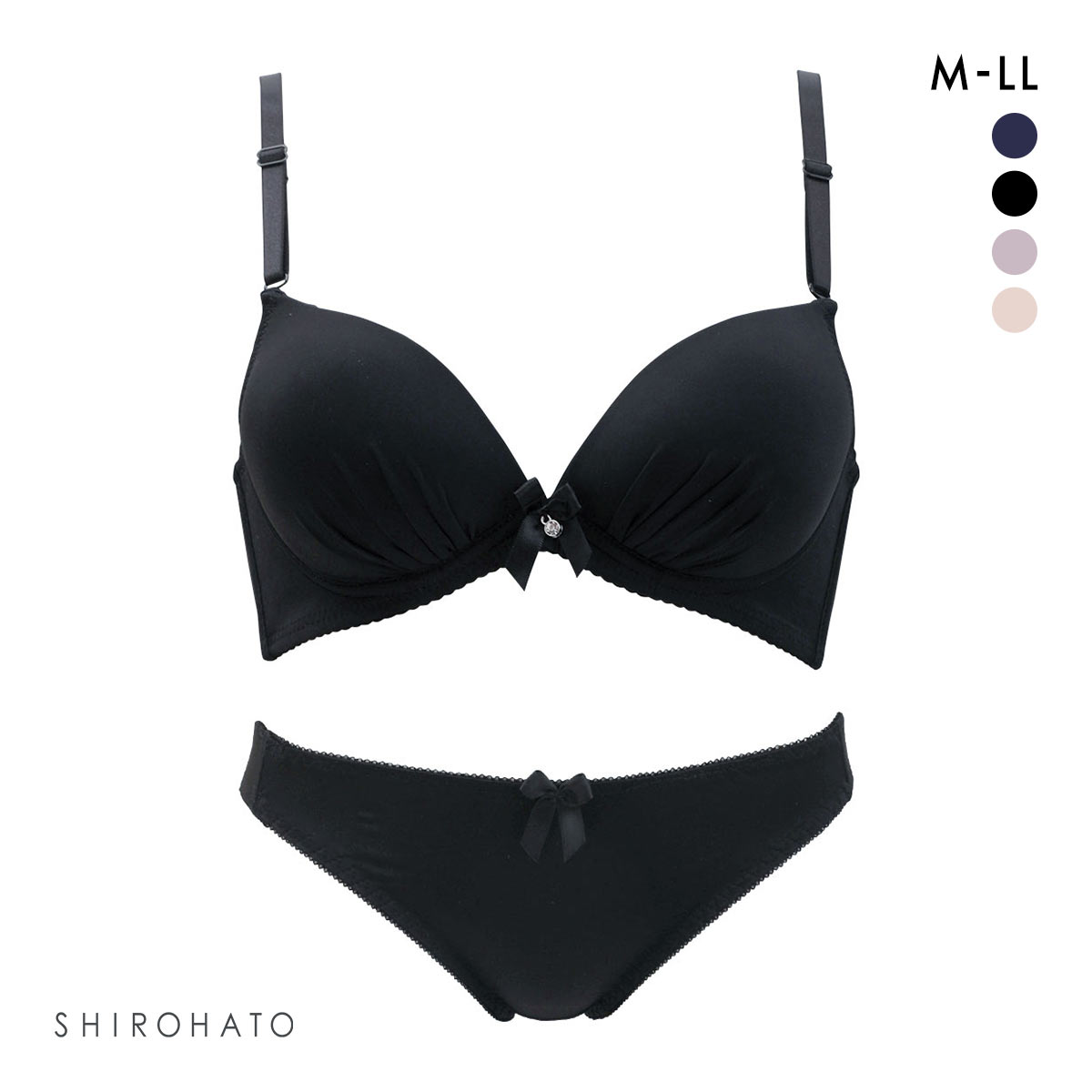 谷間×ノンワイヤー モールドカップ ブラジャー＆ショーツセット ワイヤレスブラ(BK-ブラック-M)