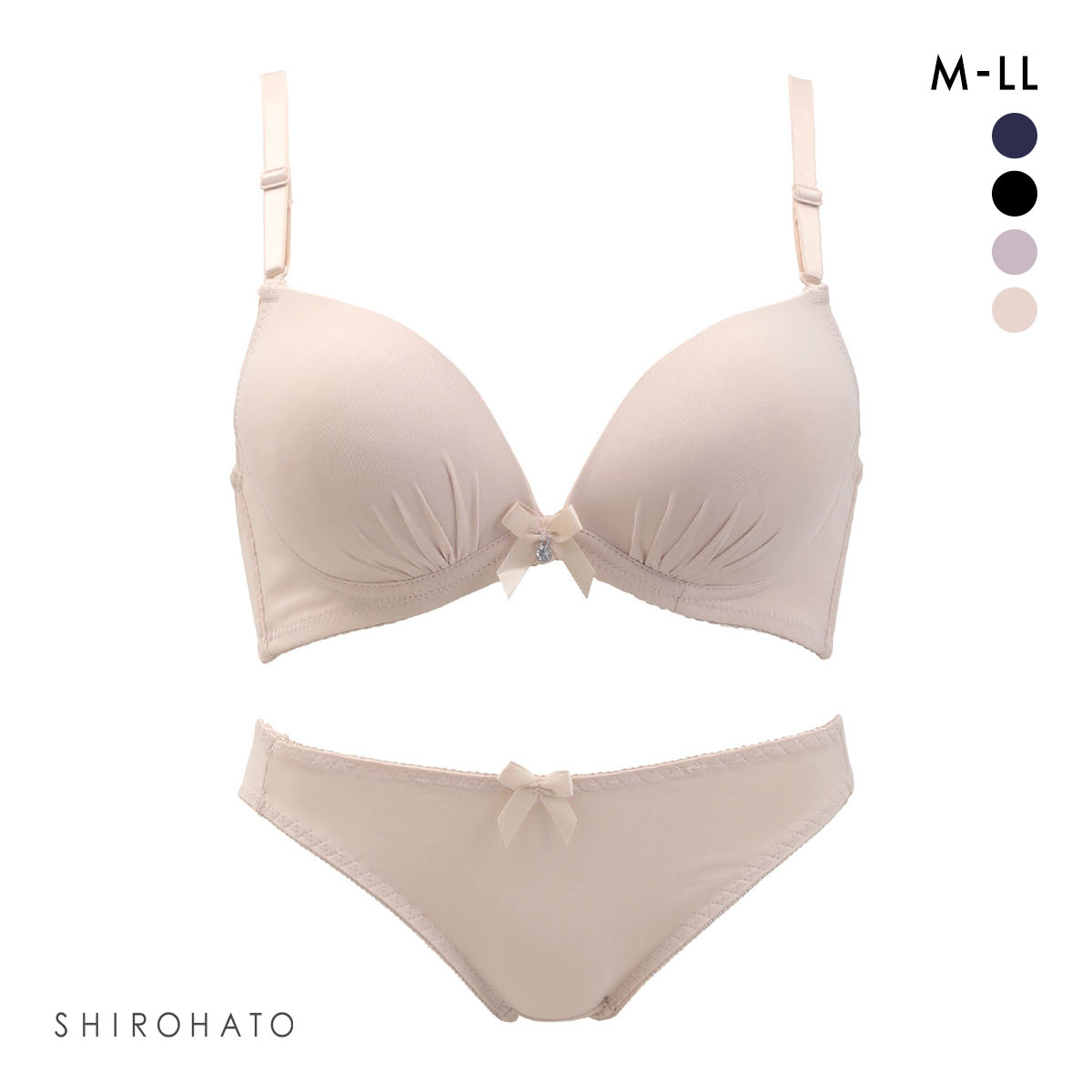 谷間×ノンワイヤー モールドカップ ブラジャー＆ショーツセット ワイヤレスブラ(BE-ベージュ-M)