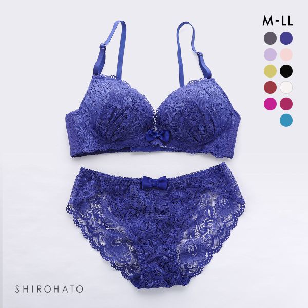 谷間 × ノンワイヤー シンプルレース ブラジャー ショーツ セット ワイヤレスブラ バックレース