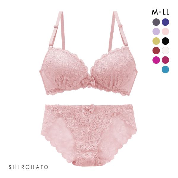 谷間 × ノンワイヤー シンプルレース ブラジャー ショーツ セット ワイヤレスブラ バックレース