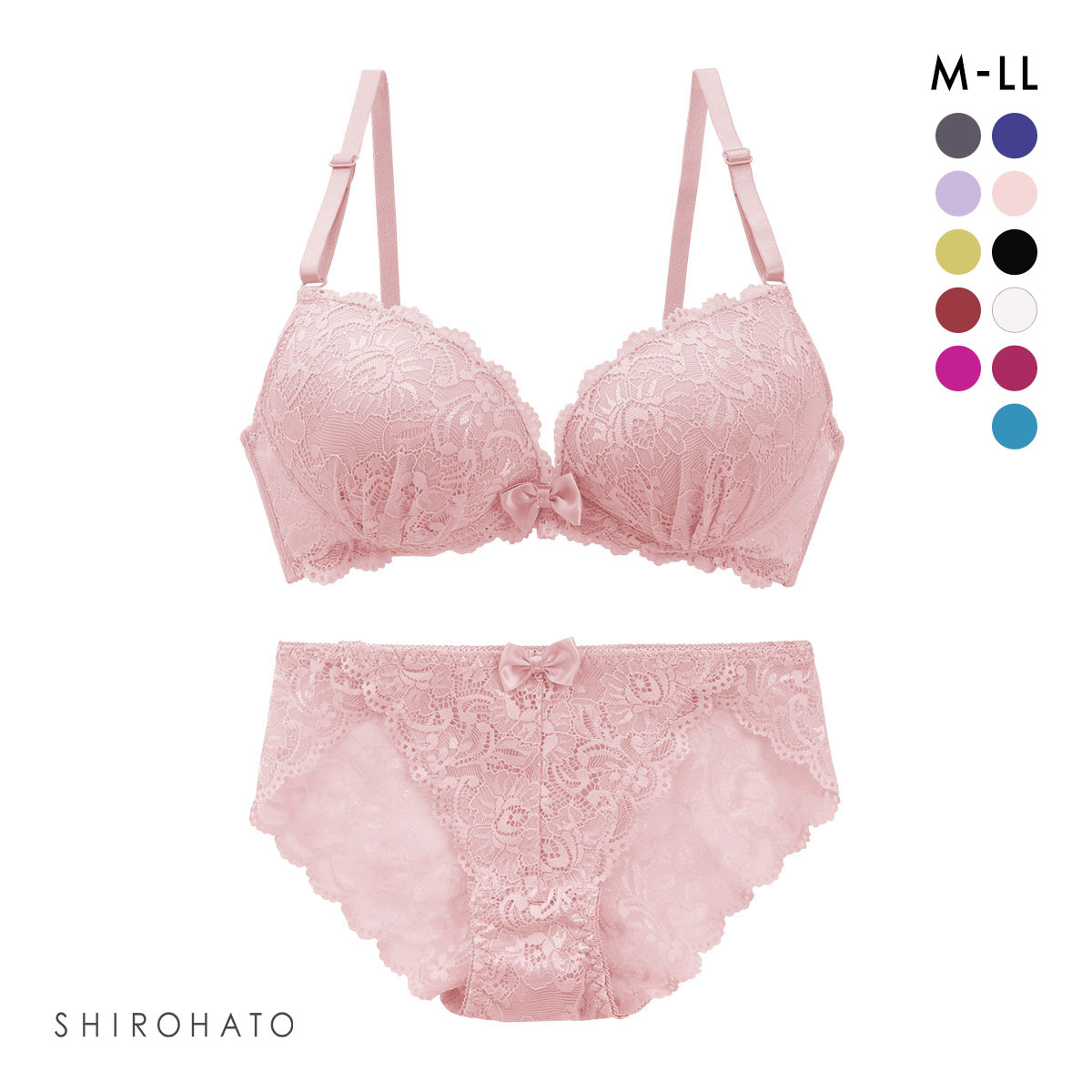 谷間 × ノンワイヤー シンプルレース ブラジャー ショーツ セット ワイヤレスブラ バックレース(PE-ピーチ-M)