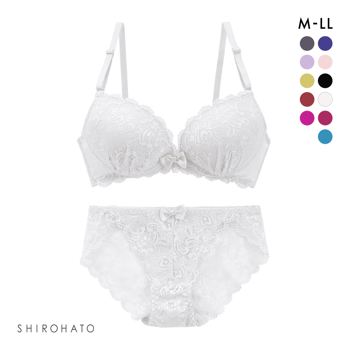 谷間 × ノンワイヤー シンプルレース ブラジャー ショーツ セット ワイヤレスブラ バックレース(WH-ホワイト-M)