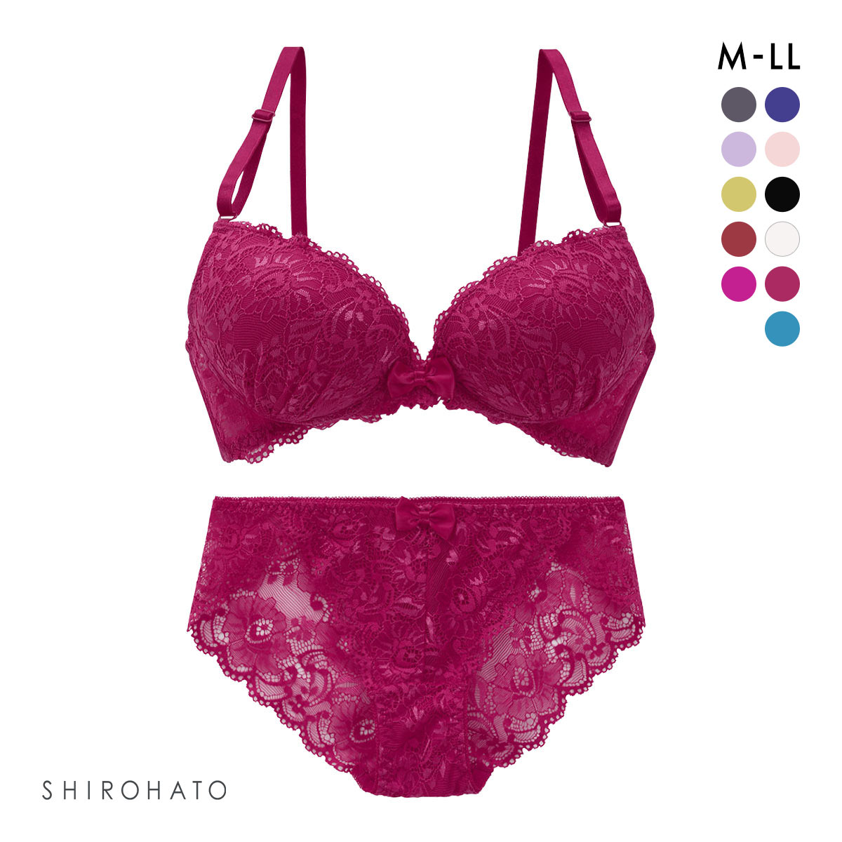 谷間 × ノンワイヤー シンプルレース ブラジャー ショーツ セット ワイヤレスブラ バックレース(RO-ローズ-M)