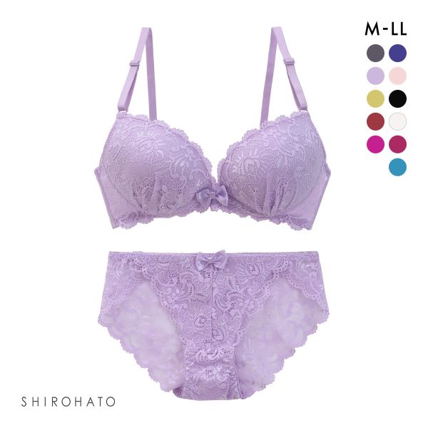 谷間 × ノンワイヤー シンプルレース ブラジャー ショーツ セット ワイヤレスブラ バックレース