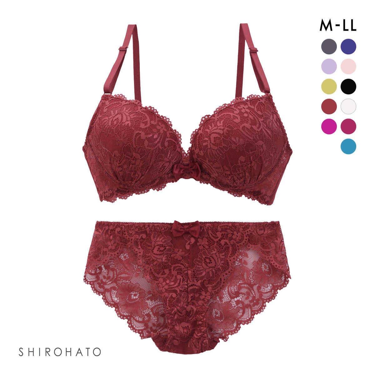 谷間 × ノンワイヤー シンプルレース ブラジャー ショーツ セット ワイヤレスブラ バックレース(RE-レッド-M)