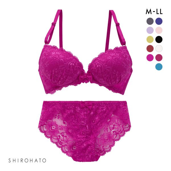 谷間 × ノンワイヤー シンプルレース ブラジャー ショーツ セット ワイヤレスブラ バックレース