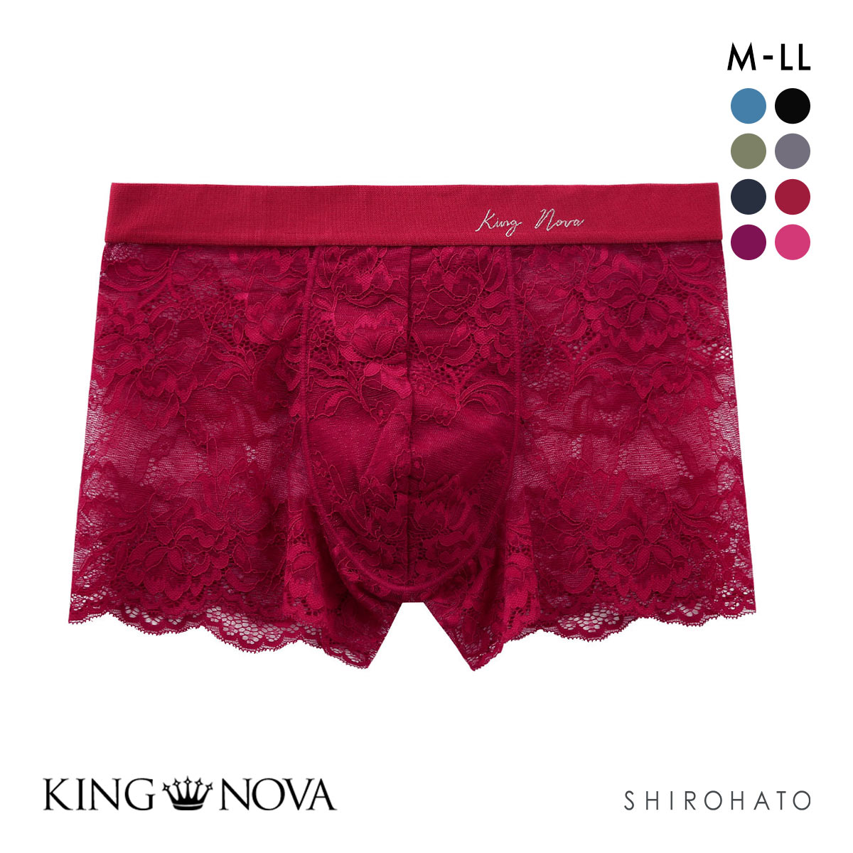 キングノバ KING NOVA 総レース メンズボクサーパンツ メンズ 無地(RE-レッド-M)