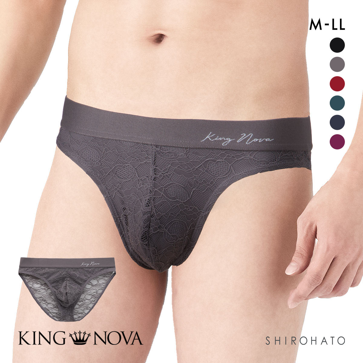 キングノバ KING NOVA レース ビキニ パンツ メンズ 無地(DGY-濃グレー-M)