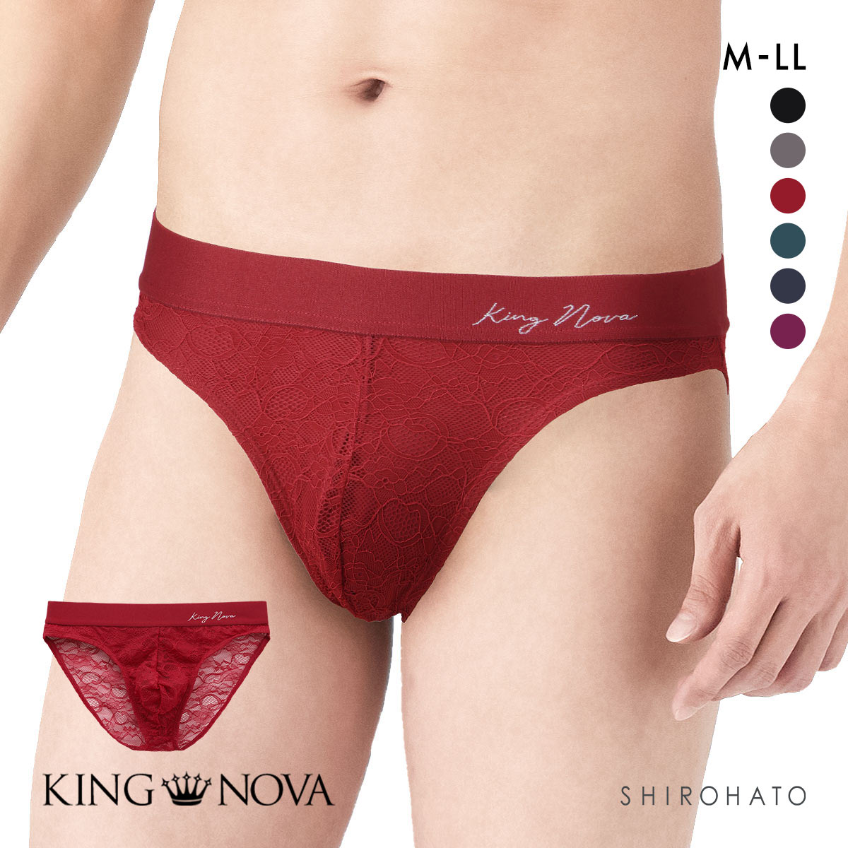 キングノバ KING NOVA レース ビキニ パンツ メンズ 無地(RE-レッド-M)