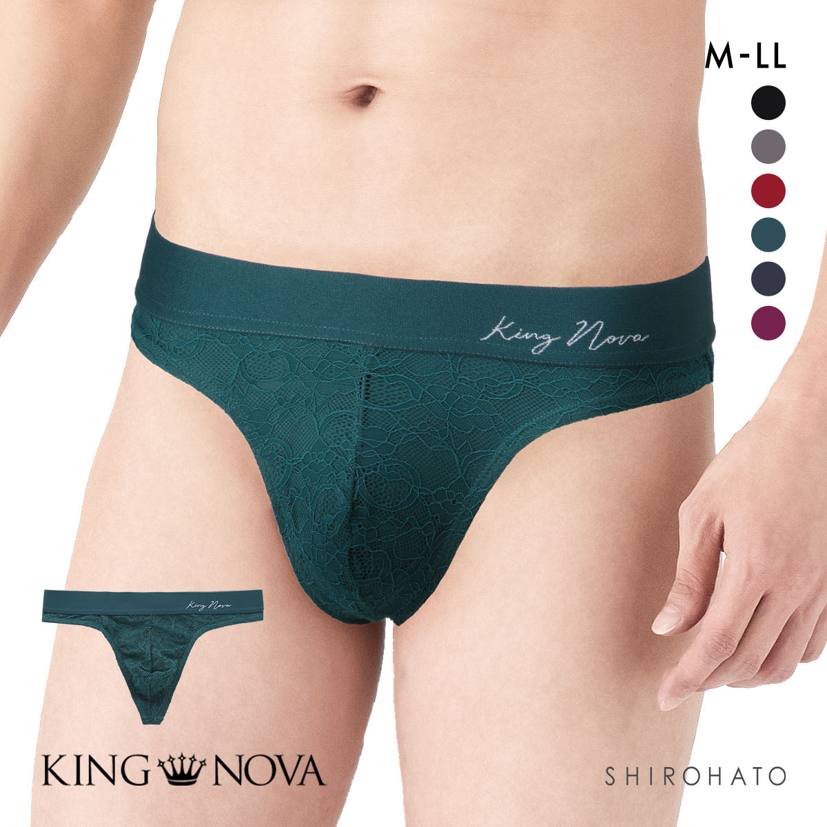 キングノバ KING NOVA レース Tバック パンツ メンズ 無地(EM-エメラルド-M)