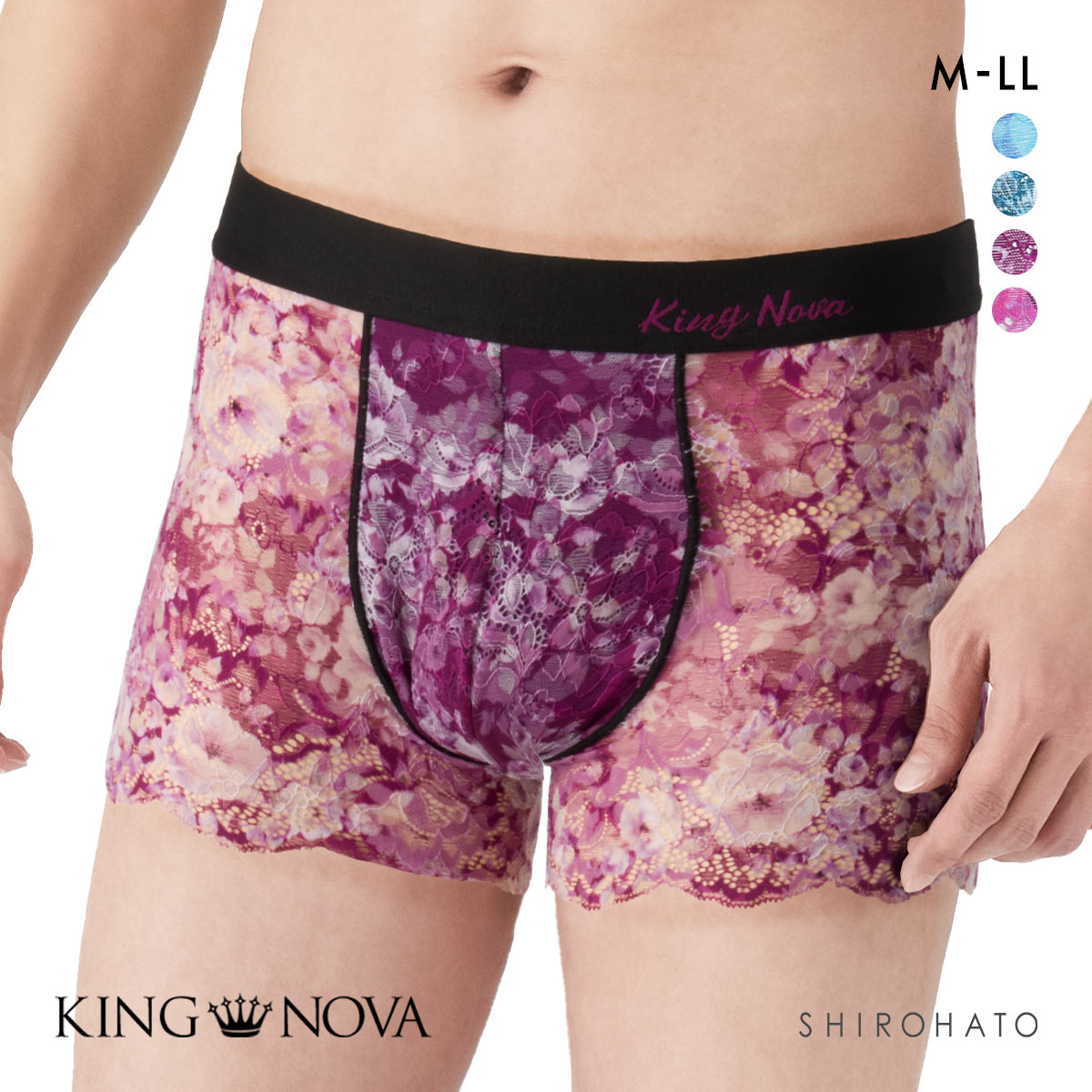 キングノバ KING NOVA 総レース メンズボクサーパンツ メンズ 花柄 前閉じ(FLO3-花3-M)