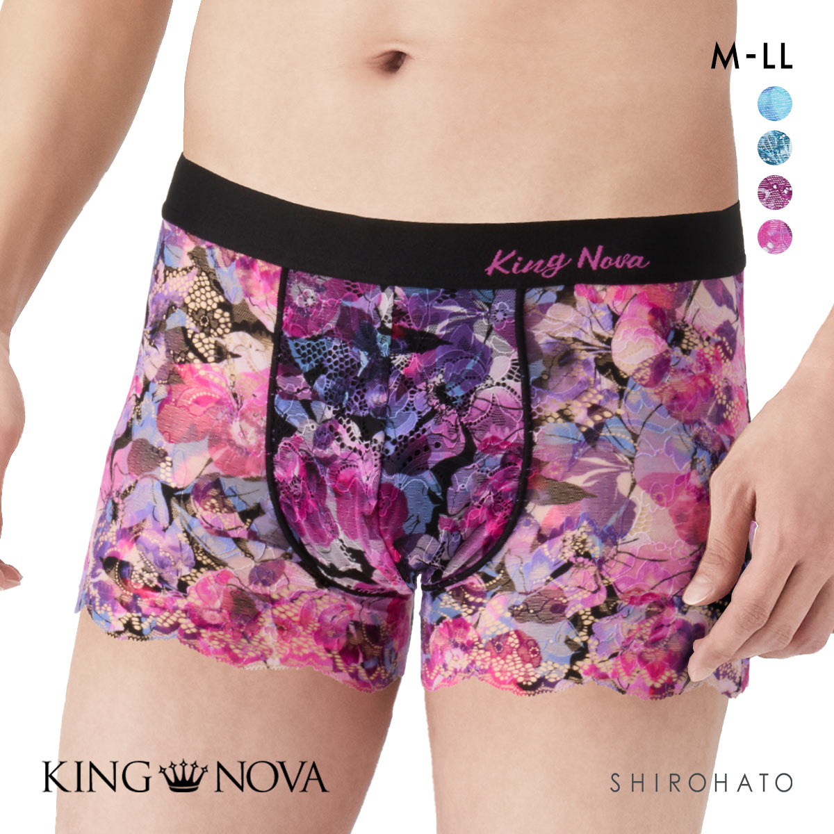 キングノバ KING NOVA 総レース メンズボクサーパンツ メンズ 花柄 前閉じ(FLO4-花4-M)