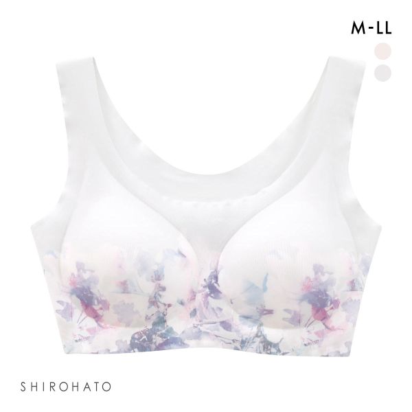 縫い目がない フラワープリント シームレス ノンワイヤーブラ ヘム おやすみブラ スポーツブラ ワイヤレスブラ ナイトブラ