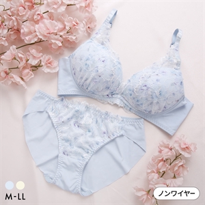ルルモアナ 脇高プリントレース ノンワイヤー ブラセット M L LL ブラジャー ショーツ セット ワイヤレス