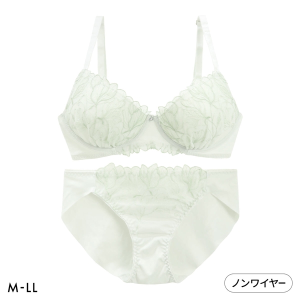 ルルモアナ 脇高フラワーレース ノンワイヤー ブラセット M L LL ブラジャー ショーツ セット ワイヤレス 大きいサイズ LULUMOANA