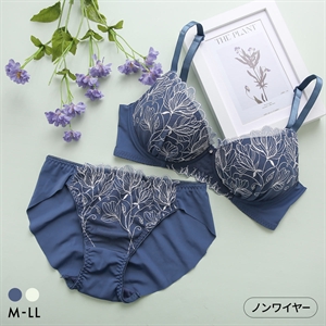 ルルモアナ 脇高フラワーレース ノンワイヤー ブラセット M L LL ブラジャー ショーツ セット ワイヤレス 大きいサイズ LULUMOANA
