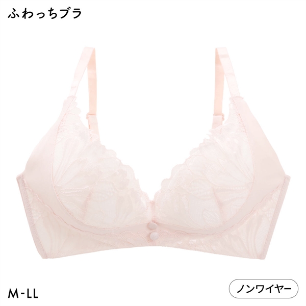 ふわっち 脇高フラワーレース ノンワイヤー ブラ M L LL ブラジャー ワイヤレス 大きいサイズ
