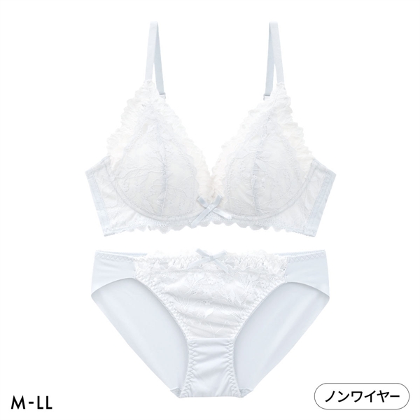 ピュアシェリ レイヤードレース ノンワイヤー ブラセット M L LL ブラジャー ショーツ セット ワイヤレス 大きいサイズ PURECHERIE