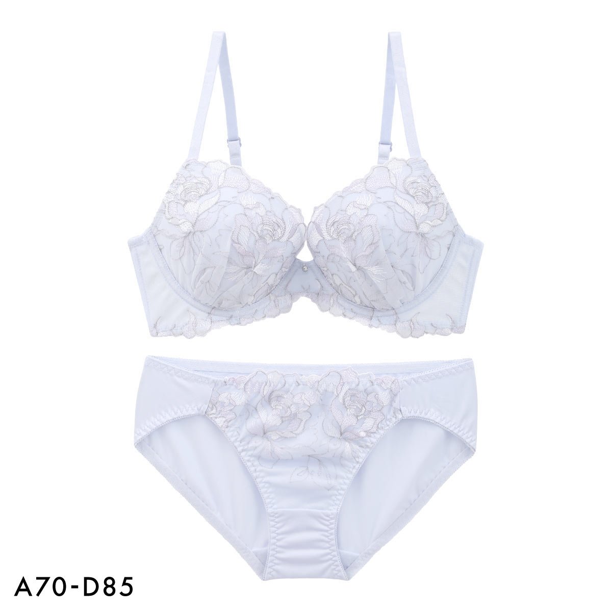 ルルモアナ 脇高花柄チュール ブラセット ABCD ブラジャー ショーツ セット 大きいサイズ LULUMOANA(LBU-薄ブルー-A70-M)