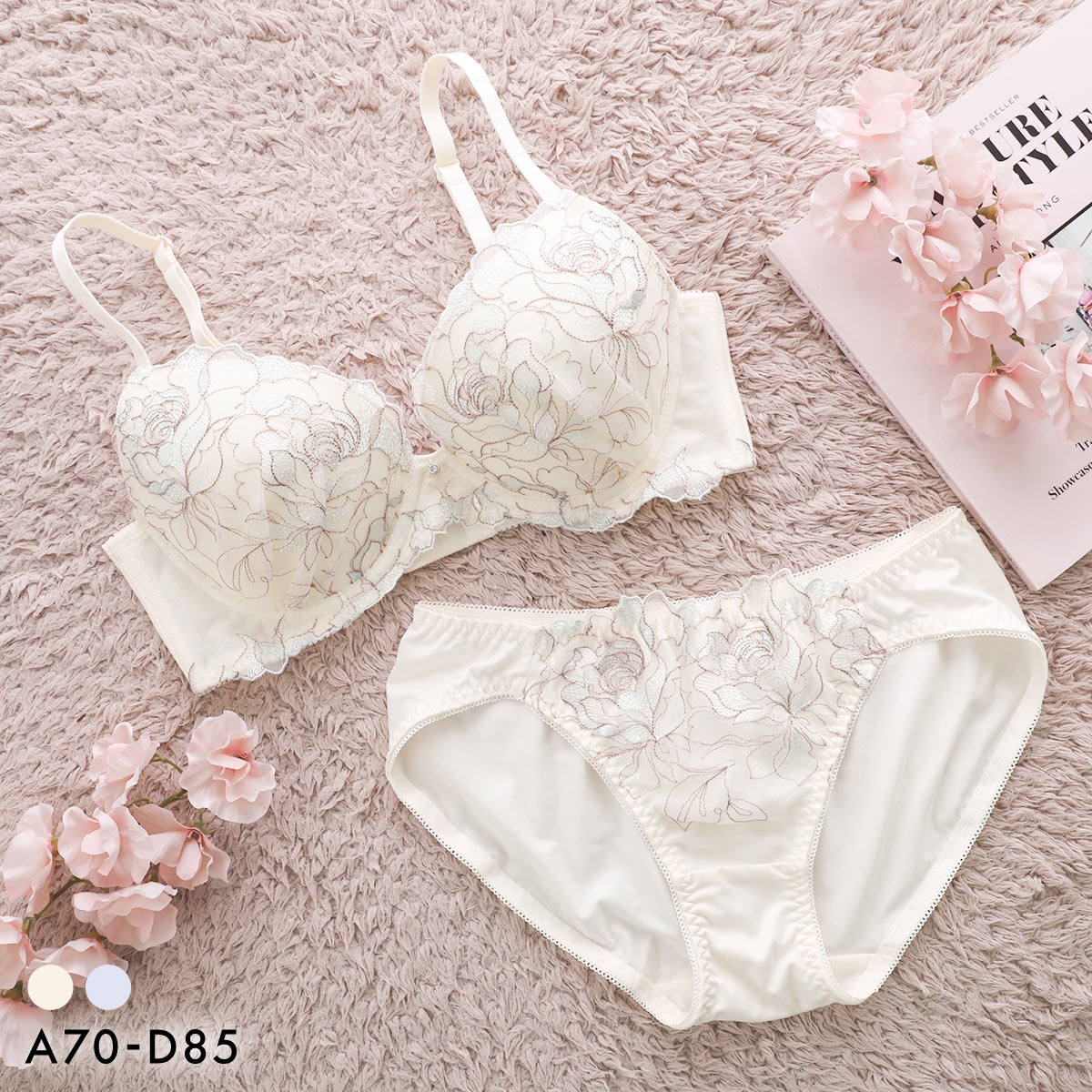 ルルモアナ 脇高花柄チュール ブラセット ABCD ブラジャー ショーツ セット 大きいサイズ LULUMOANA