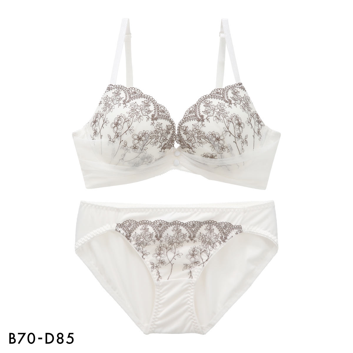 ルルモアナ 脇高 花柄チュール ブラセット ABCD ブラジャー ショーツ セット 大きいサイズ LULUMOANA(CR-クリーム-B70-M)