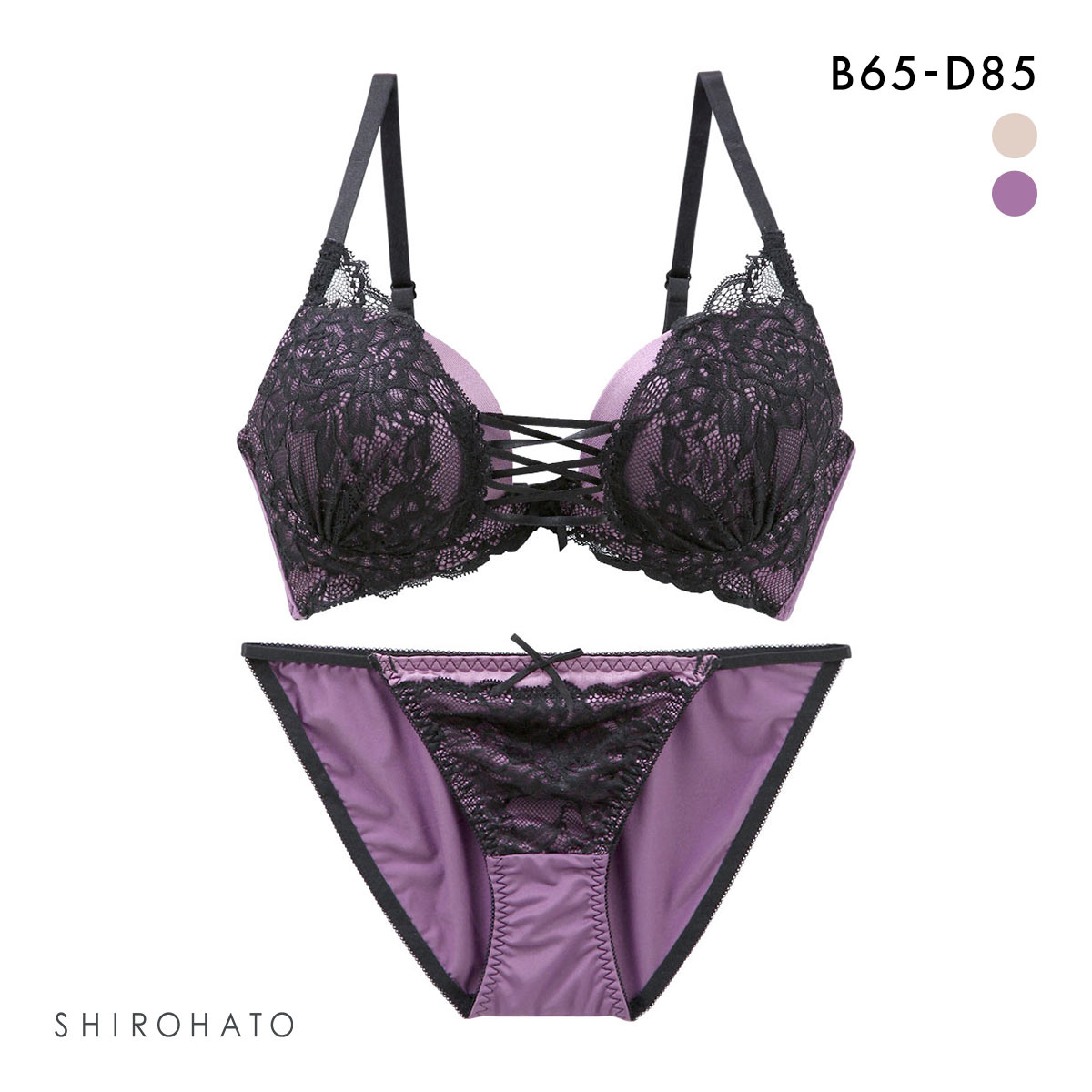 スパイシー ブラジャー ショーツ セット 編上げストレッチレース SPICY(PU-パープル-B65-M)