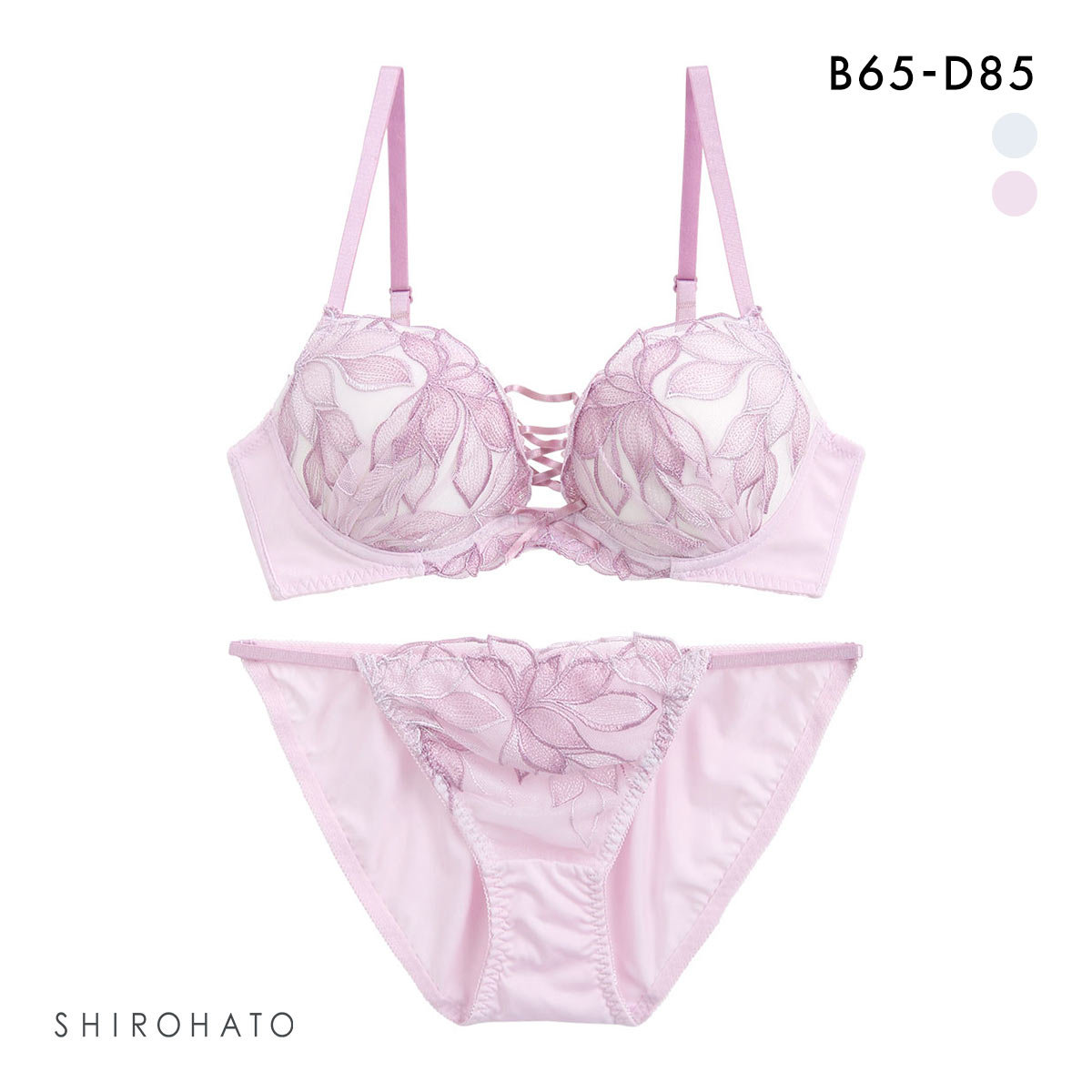 スパイシー ブラジャー ショーツ セット 2色花柄チュール フロント編み上げ SPICY(LV-ラベンダー-B65-M)