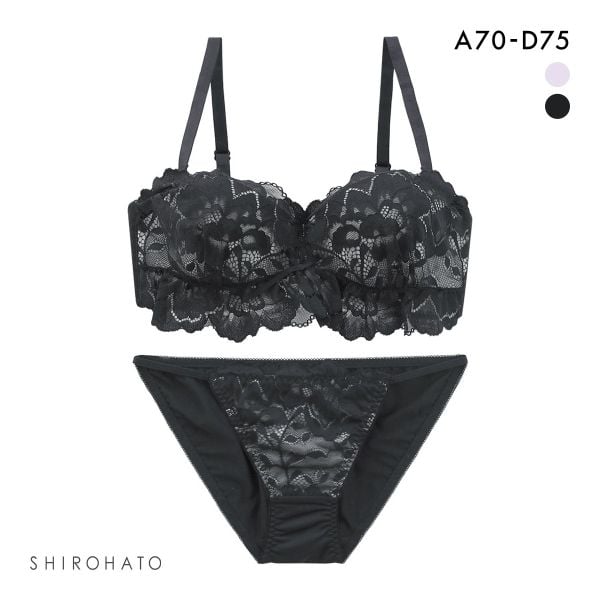 スパイシー レーシーカバーフリル ハーフカップ ブラセット ABCD ブラジャー ショーツ セット 1/2カップ ブラレット バンドゥ チューブブラ